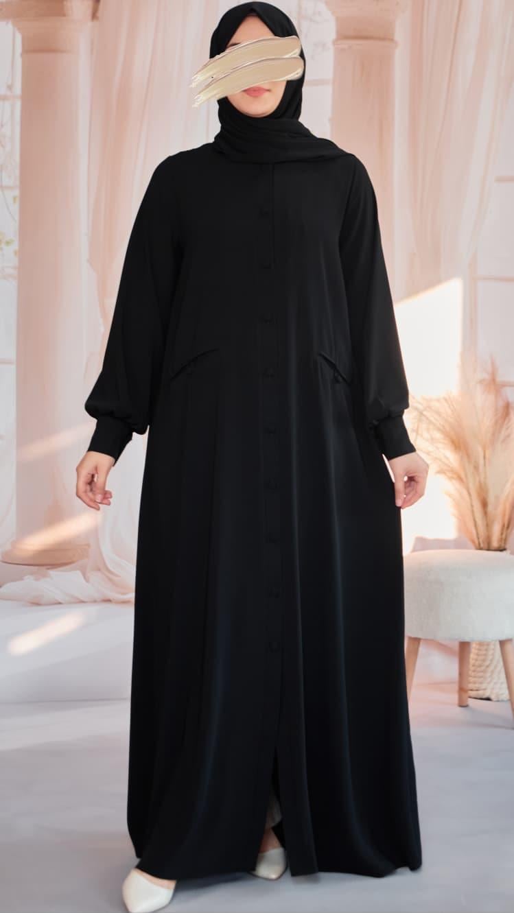 Siyah Kaplama Düğmeli Şallı Ferace 5117