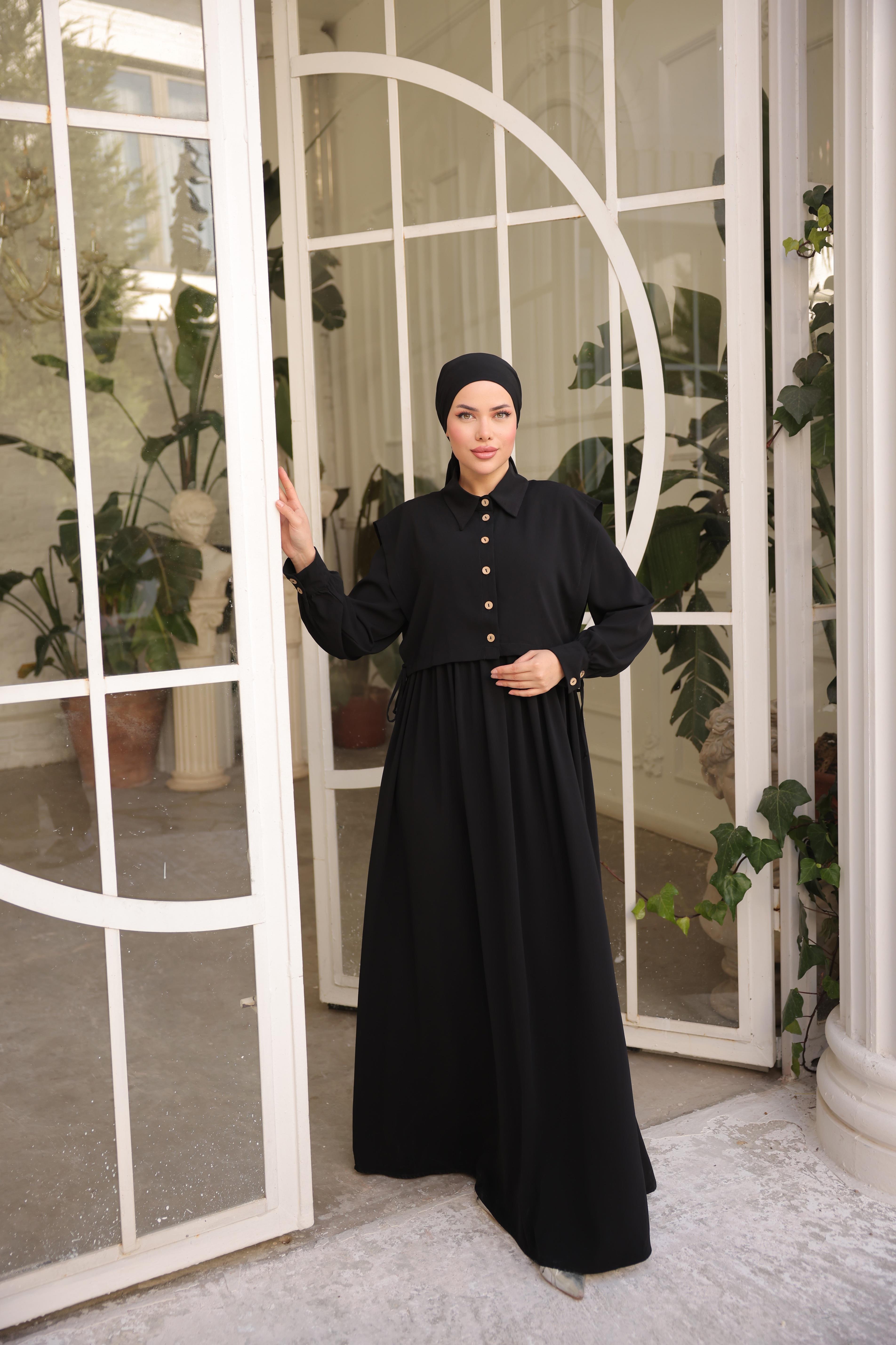 Siyah Önlüklü Medine İpeği Elbise 5065