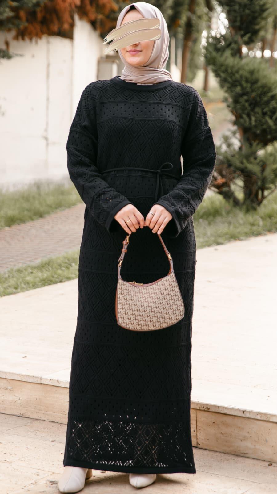 Siyah Otantik Triko Elbise