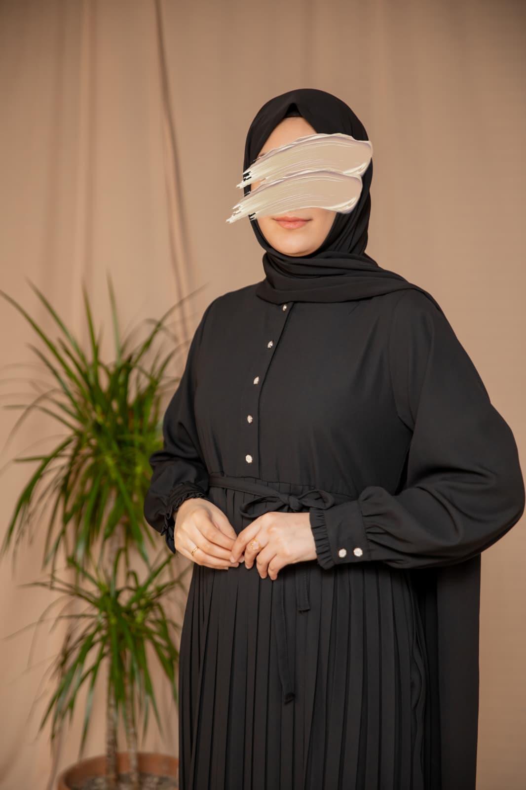 Siyah Pliseli elbise 5129