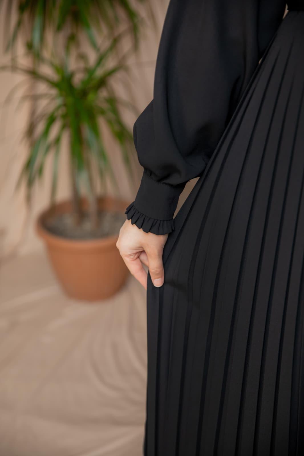 Siyah Pliseli elbise 5129