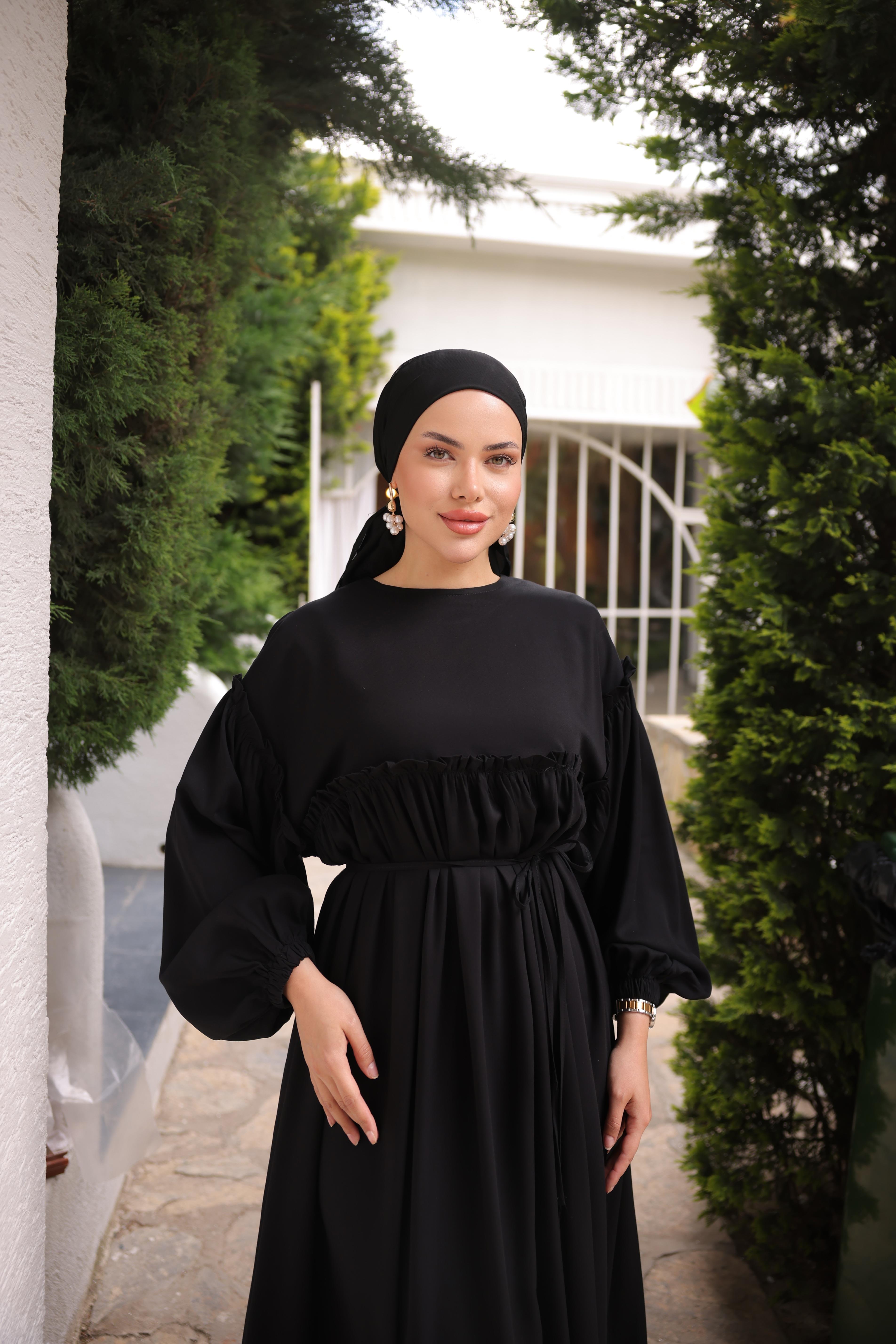 Siyah Robalı Büzgülü Oversize Elbise 5093
