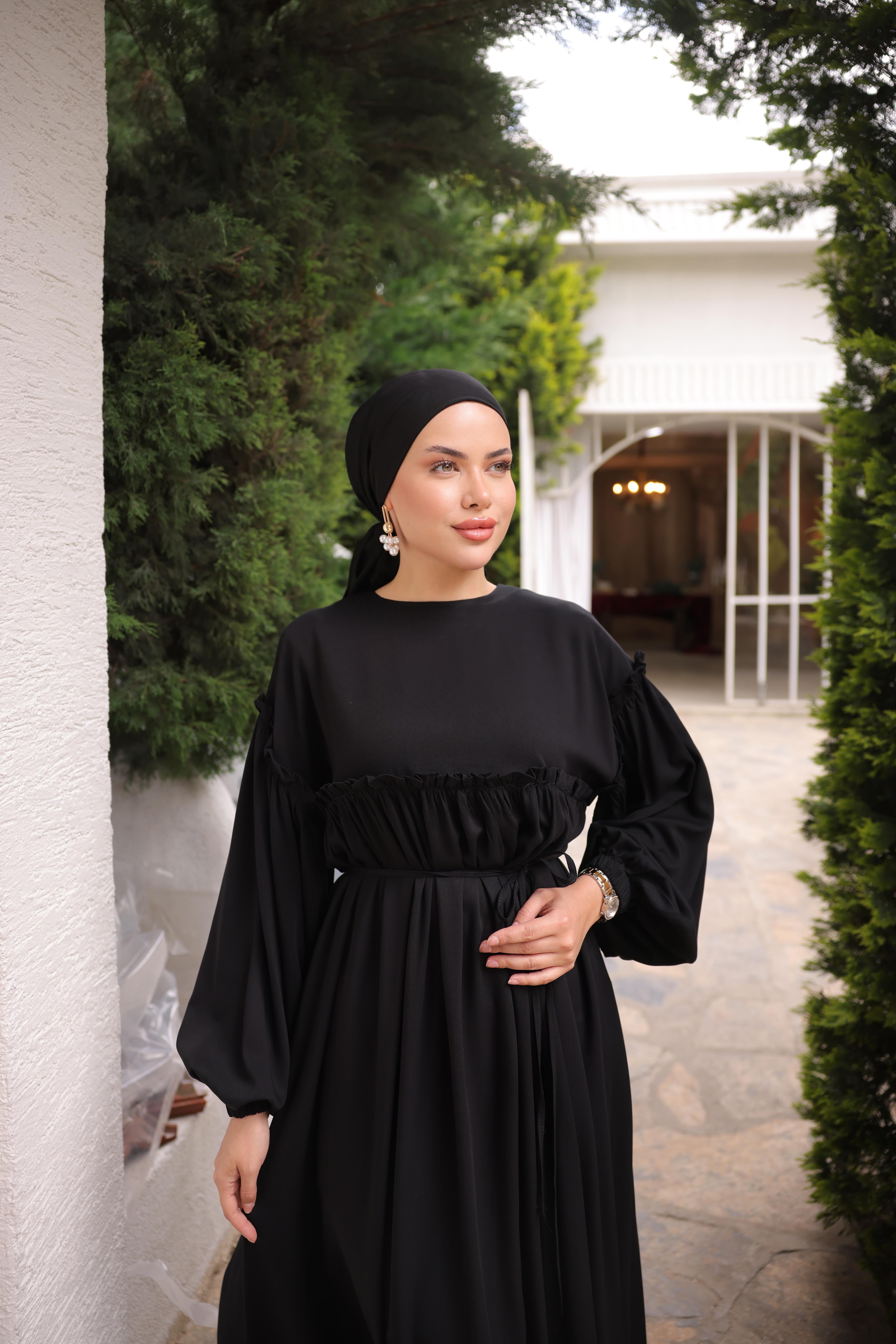 Siyah Robalı Büzgülü Oversize Elbise 5093