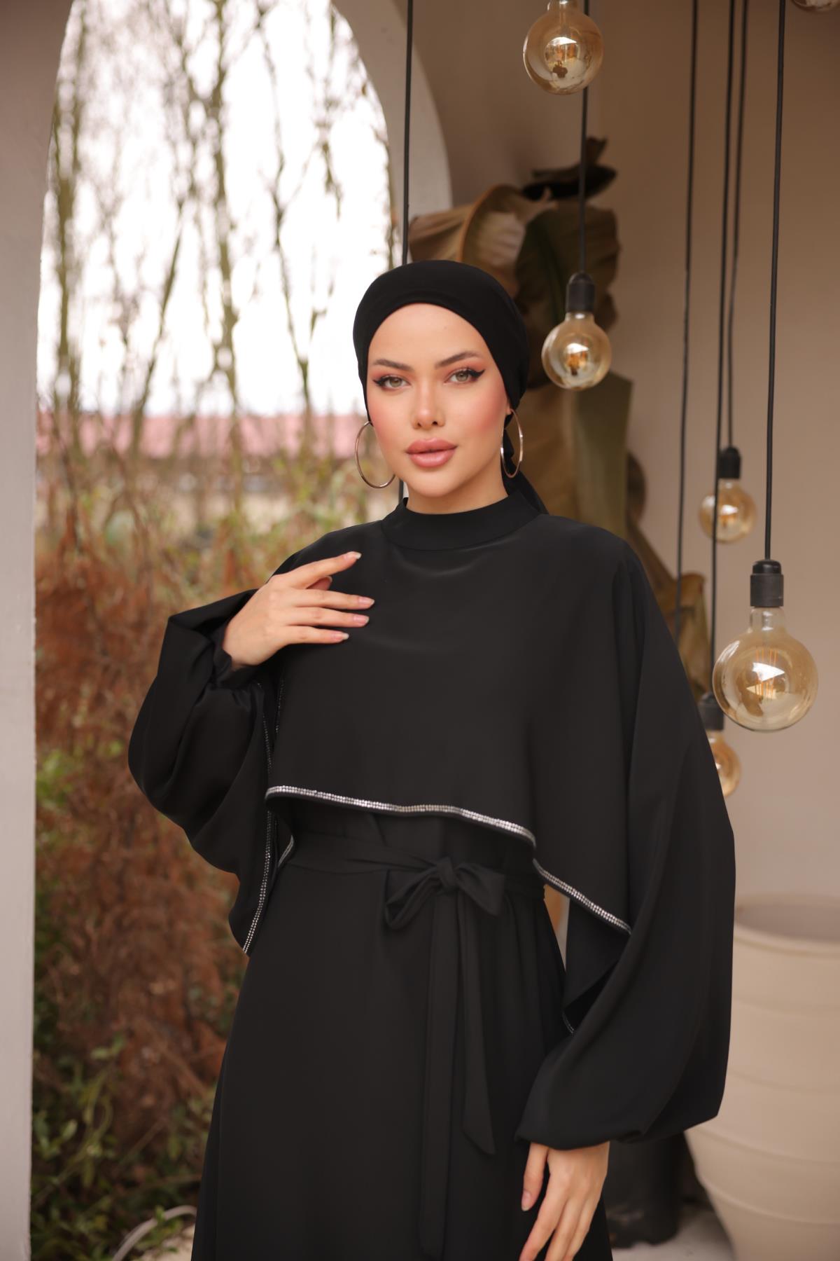Siyah Taşlı Yarasa Kol Abiye Nsr5066