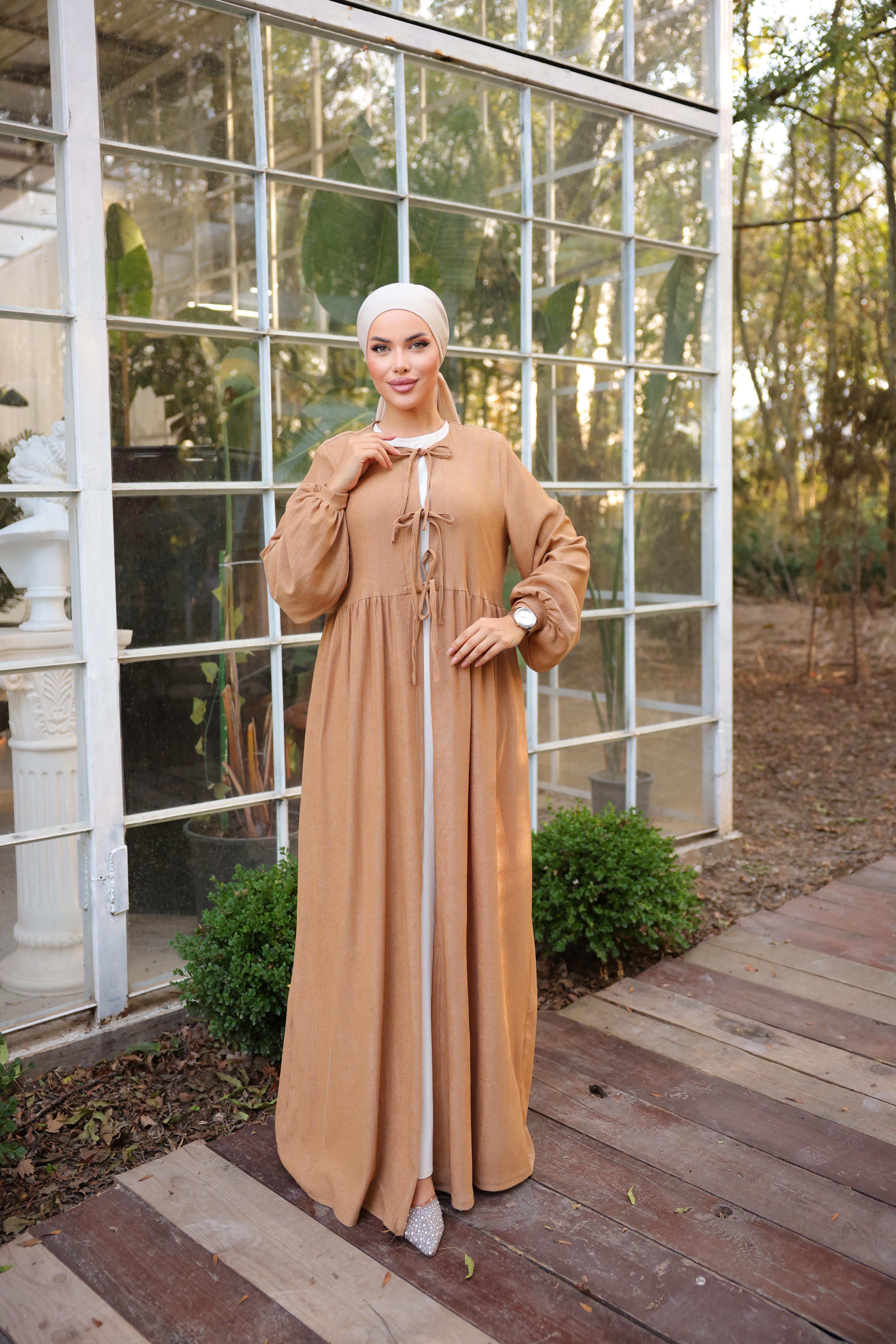 Taba Bel Büzgülü 3 Biyeli Tesettür Kimono 8024