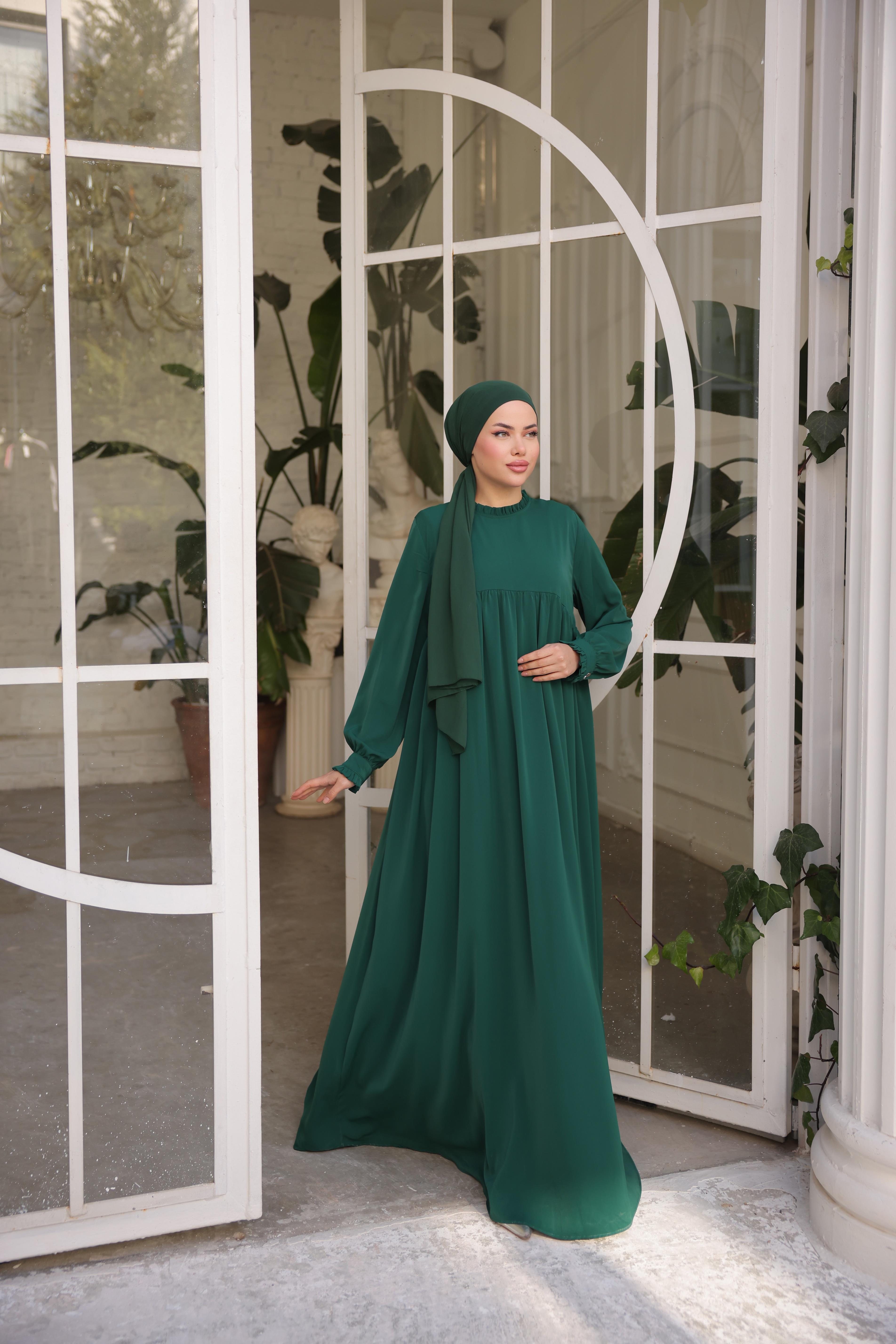 Zümrüt Yeşili Fırfırlı Robalı Elbise 5062