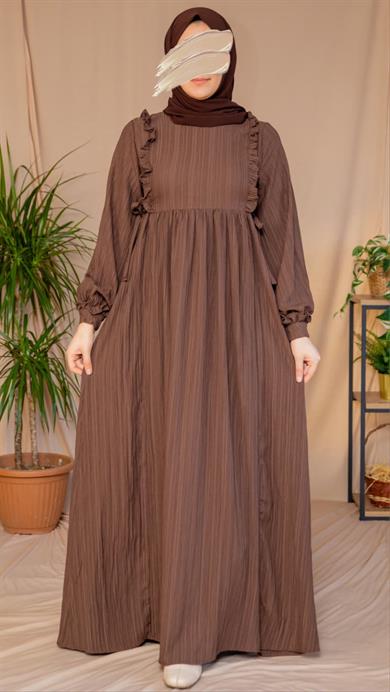 Acı Kahve Göğsü Fırfırlı Elbise 5131