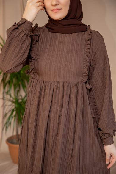 Acı Kahve Göğsü Fırfırlı Elbise 5131