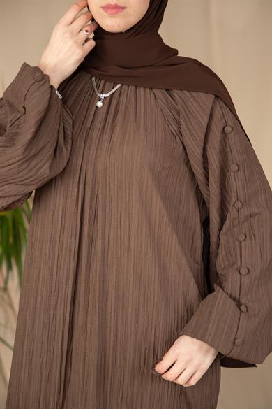 Acı Kahve Kolları Kaplama Düğmeli Elbise 5132