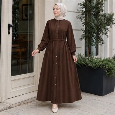 Acı Kahve Nervürlü Çıtçıtlı Ferace 5153