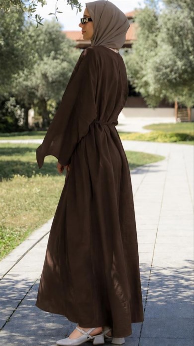 Acı Kahve Önü Pelerinli Oversize Elbise 5156