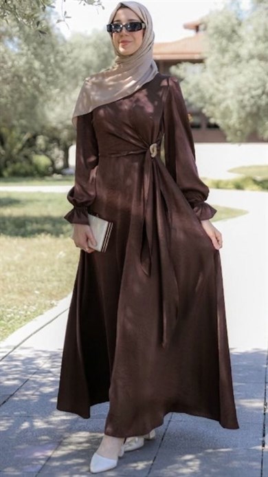 Acı Kahve Tokalı Kloş Elbise 5154