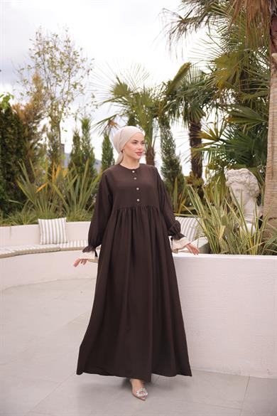Acı Kahve Önlüklü Oversize Elbise 5095
