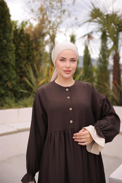Acı Kahve Önlüklü Oversize Elbise 5095