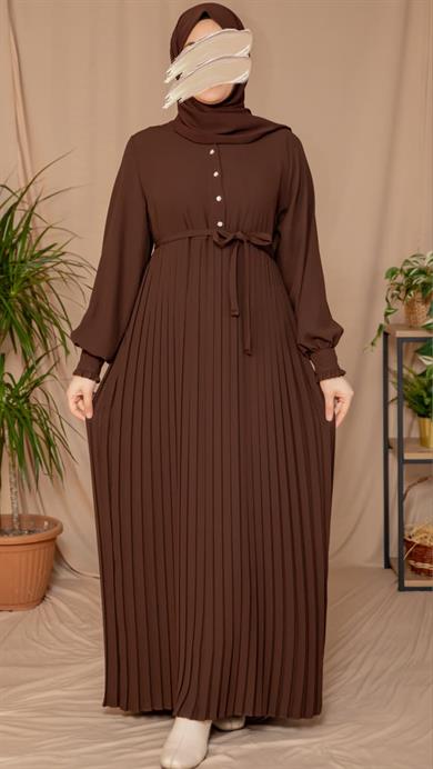 Acı Kahve Pliseli elbise 5129