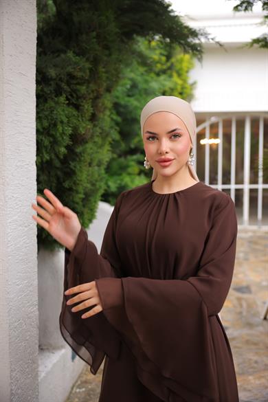 Acı Kahve Şifon Elbise 5088