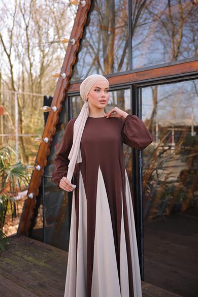 Acı Kahve Üçgen Garnili Elbise 5080