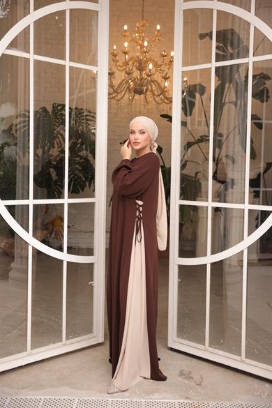 Acı Kahve Yandan Garnili Elbise 5061