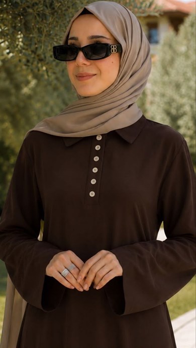 Acı Kahve Yarım Pat Arkadan Bağlamalı Elbise 5158