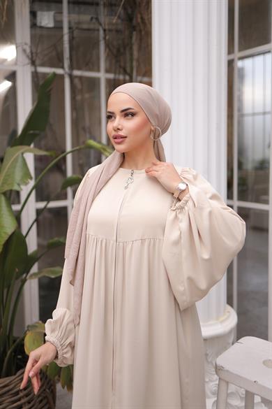 Açık Bej Balon Kollu Oversize Ferace 5031