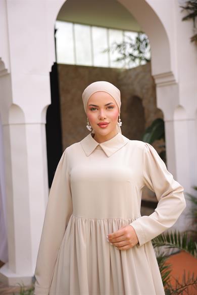 Açık Bej Pelerinli Elbise 5084