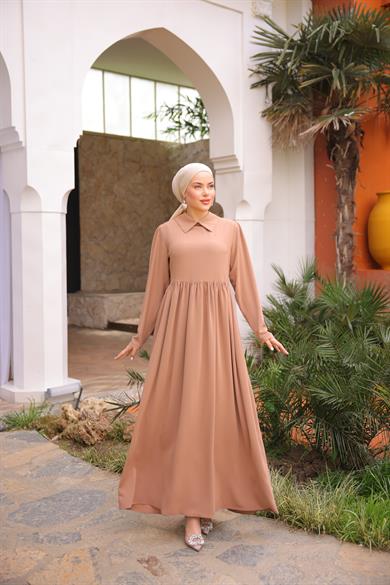 Açık Camel Pelerinli Elbise 5084