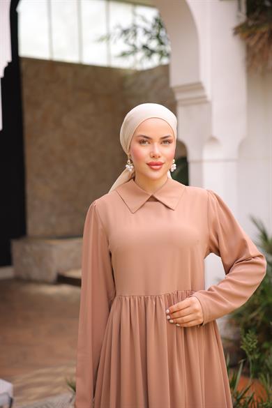 Açık Camel Pelerinli Elbise 5084