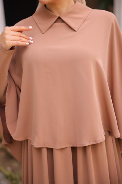 Açık Camel Pelerinli Elbise 5084