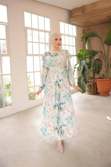 Açık Mavi Jessica Kumaş Uzun Kollu Yandan Bağlamalı Tesettür Elbise Fndl1868