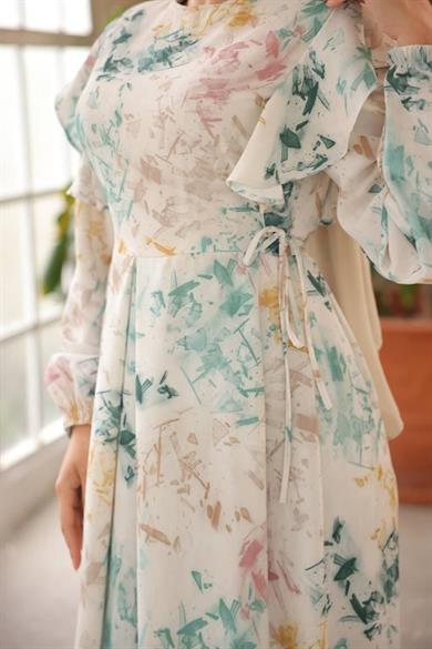 Açık Mavi Jessica Kumaş Uzun Kollu Yandan Bağlamalı Tesettür Elbise Fndl1868