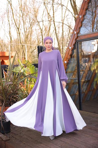 Açık Mor Üçgen Garnili Elbise 5080