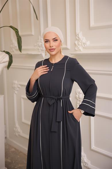 Antrasit Kol Ağzı Ve Önü Çift Biyeli Ferace 5045