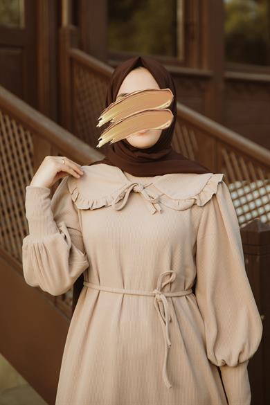 Bej Bebe Yakalı Elbise Nsr 5106