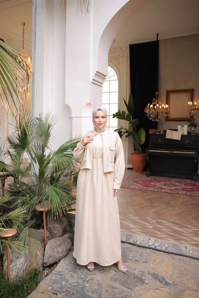 Bej Ceket Elbise Takım 5091