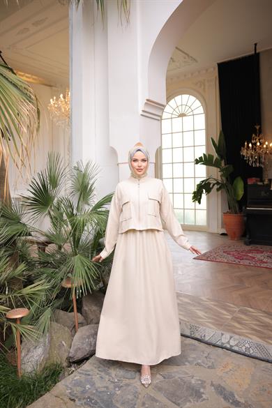 Bej Ceket Elbise Takım 5091