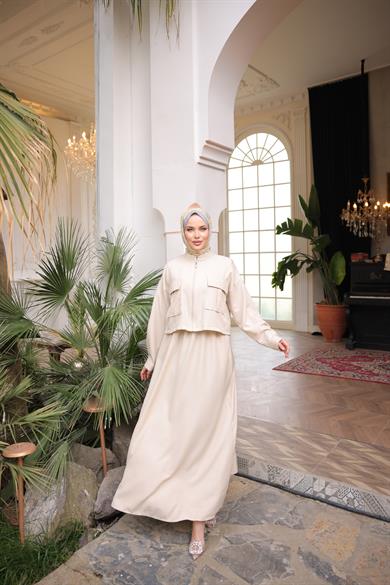 Bej Ceket Elbise Takım 5091