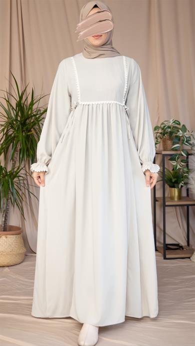 Bej Dantel Detaylı Elbise 5126