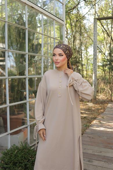 Bej Düğme Detaylı Örme Pantolon Takım 6020