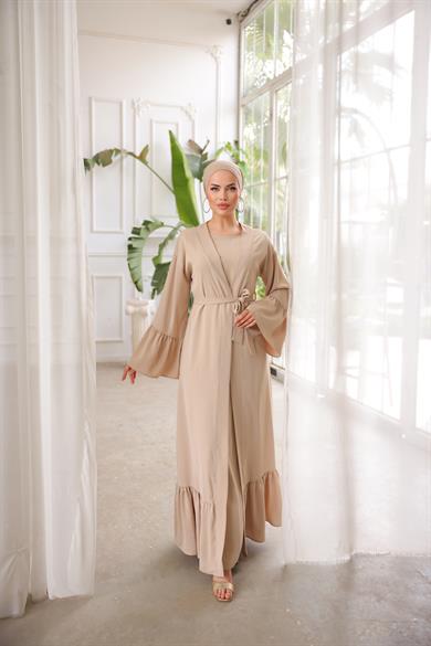 Bej Fırfırlı İkili Takım Abaya 5038