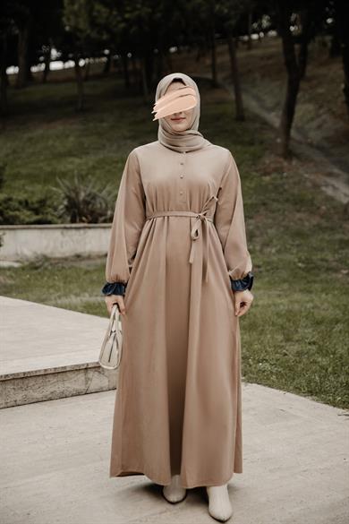 Bej Garnili Kadife Elbise Nsr 5112