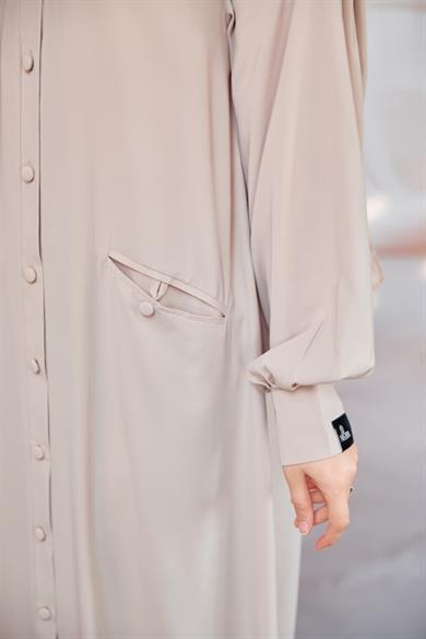 Bej Kaplama Düğmeli Şallı Ferace 5117