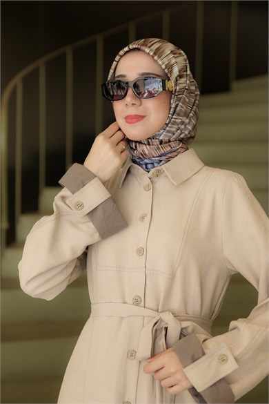 Bej NSR 5166 KOL UCU GARNİLİ ELBİSE