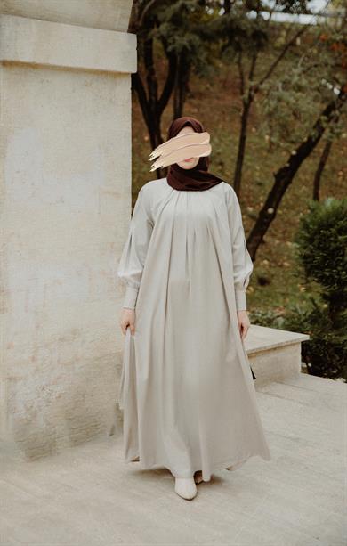 Bej Pileli Elbise Nsr 5111