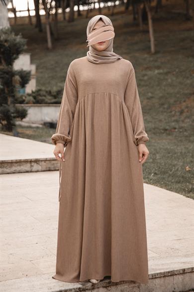Bej Robalı Oversize Elbise Nsr 5110