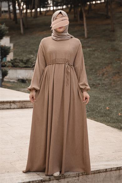 Bej Robalı Oversize Elbise Nsr 5110