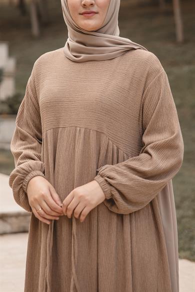 Bej Robalı Oversize Elbise Nsr 5110