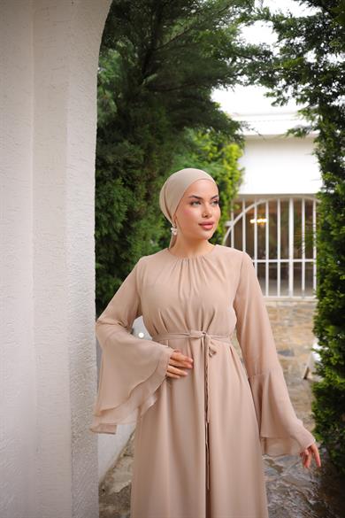 Bej Şifon Elbise 5088