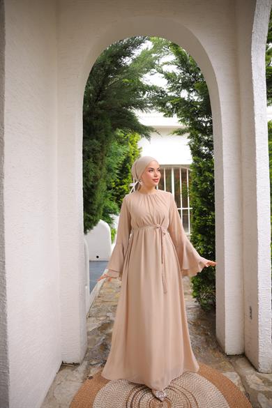 Bej Şifon Elbise 5088