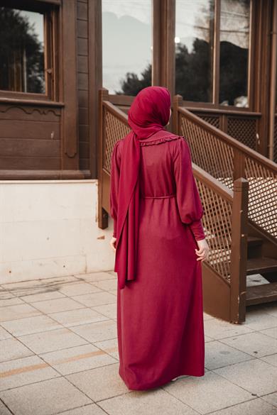 Bordo Bebe Yakalı Elbise Nsr 5106
