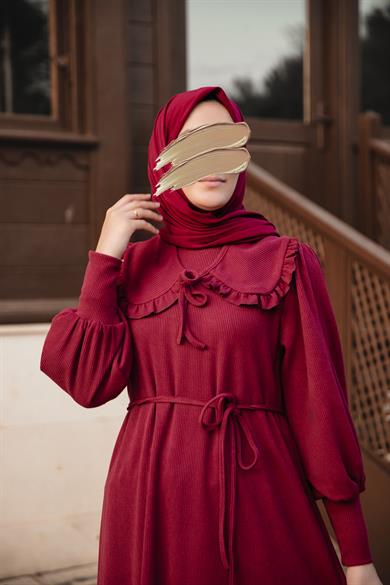 Bordo Bebe Yakalı Elbise Nsr 5106